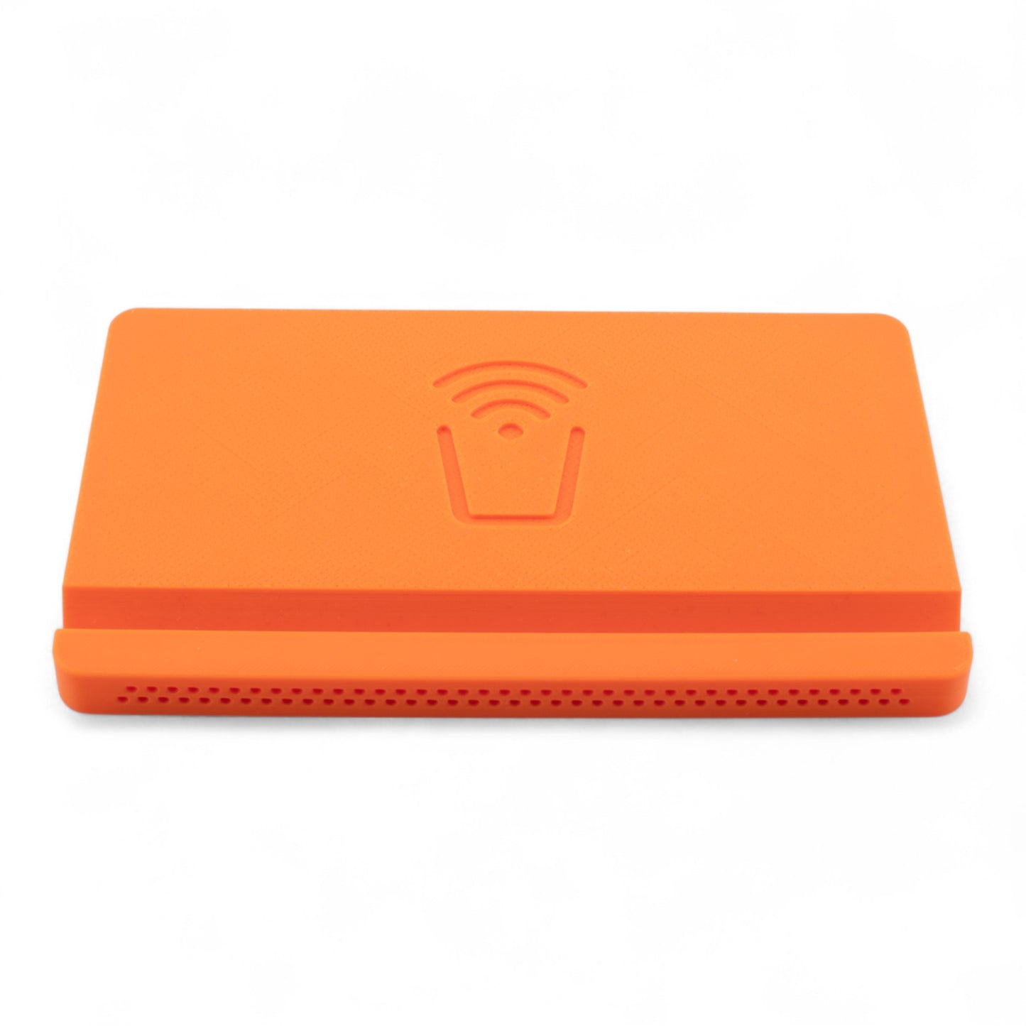 Orange smartphone drink coaster on a white background