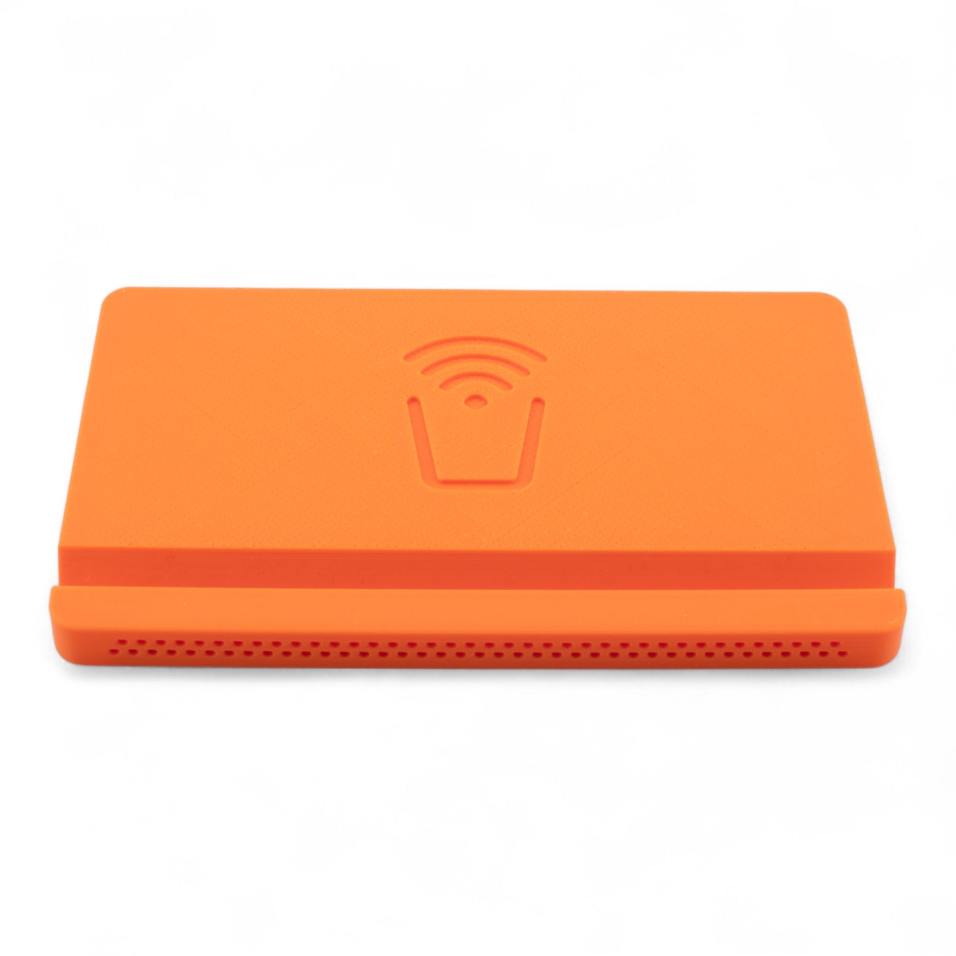 Orange smartphone drink coaster on a white background